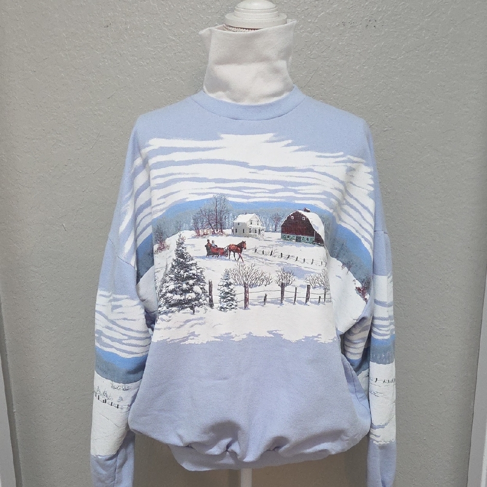 Vintage Winter Scene Turtleneck Sweatshirt